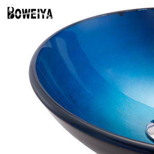 Diseño italiano arte básicos Color azul vanidades se hunde templado lavabo de vidrio del Gabinete de la estación de lavado a mano baño Cuenca para venta - Product Image 4