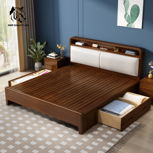 Cama de madera tamaño matrimonial, estilo rústico, lista para enviar, nueva moda, muebles de dormitorio, precio de fábrica al por mayor en China, personalizable, en stock. - Product Image 6