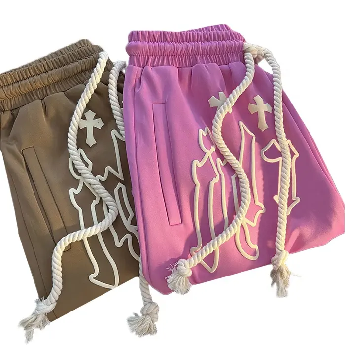 Finch Garment Custom Vintage 100% Cotton All Over Men Sweat 3D Screen Foam Puff Print Mesh Shorts With Drawstring