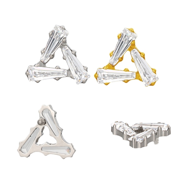 Helix Ear Ring Titanium 3 Baguette CZ Form in Triangle 16G Labret Wholesale
