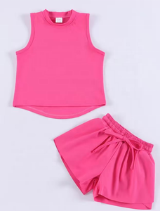 Conjunto Deportivo para Niñas DH ODM, Top de Cuello Alto y Pantalones Cortos con Cintura Elástica y Cordón Ajustable, en Nailon y Poliéster, Sin Mangas - Product Image 3