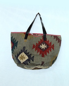 Bolso Tote de Gran Capacidad, Ligero, Hecho a Mano en India, de Alta Calidad, para Mujer, con Correa de Cuero y Yute, Estilo Vintage, Cierre Abierto - Product Image 1