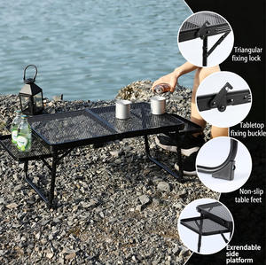 Table de camping pliable en maille portable, table d'extérieur réglable en hauteur avec <span class=keywords><strong>plateau</strong></span> latéral extensible pour pique-nique barbecue - Product Image 3