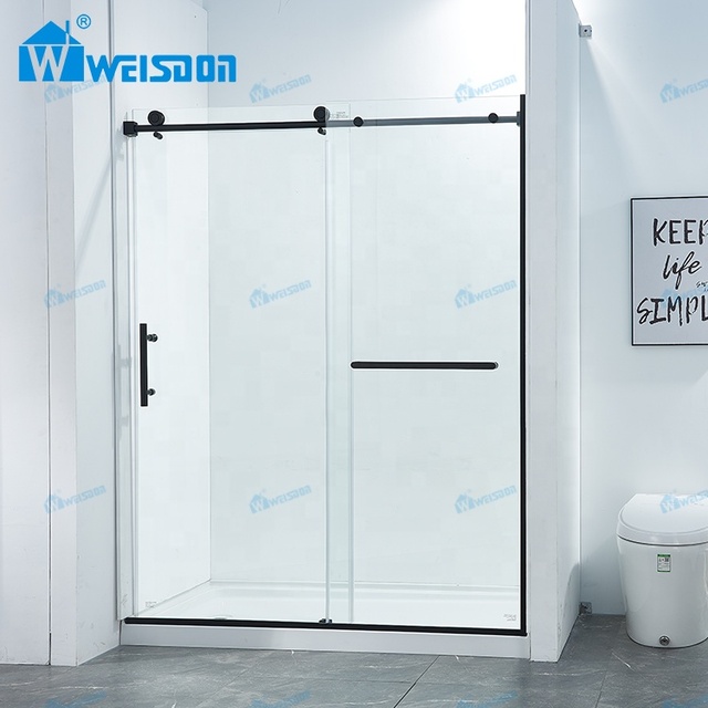 Weisdon Single Sliding Matte Black Shower Enclosure Frameless Stainless Steel Glass Shower Door