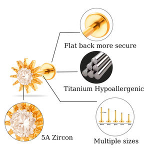 HENGSEN G23 ASTM F136 Piercing en titane plaqué or 18 carats coeur serpent femmes titane Zircon Piercing boucles d'oreilles Cartilage goujons - Product Image 2