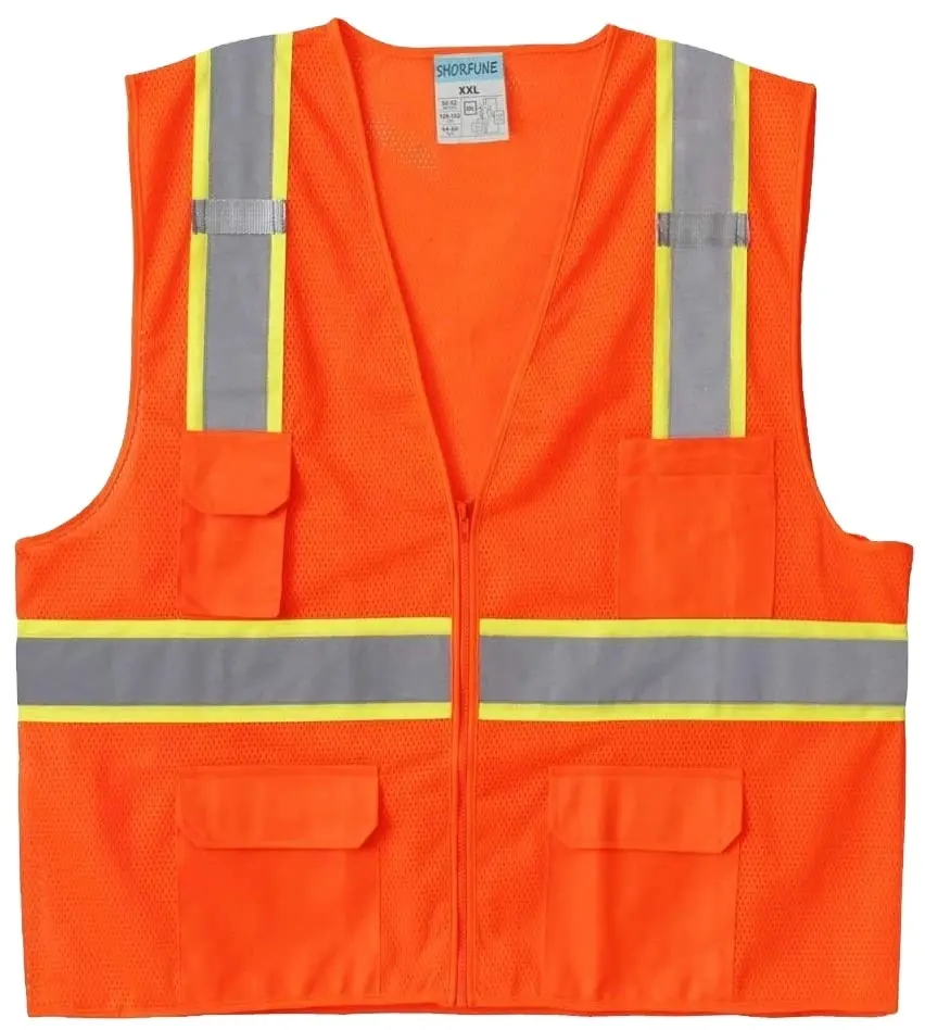 Visibility Safety Vest Black with 2 Inch Dual Tone Reflective Strips - Yellow Trim, Zipper Front ANSI/ISEA Standard