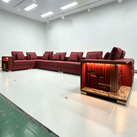 Canapé modulaire de luxe en cuir en forme de L avec armoire lumineuse LED, canapé sectionnel VIP personnalisé pour appartement, hôtel, KTV, boîte de nuit, en bois