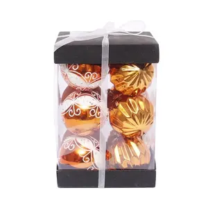 Pack 12 shiny copper plastic Christmas ball black gift box package hand painted Christmas tree ball