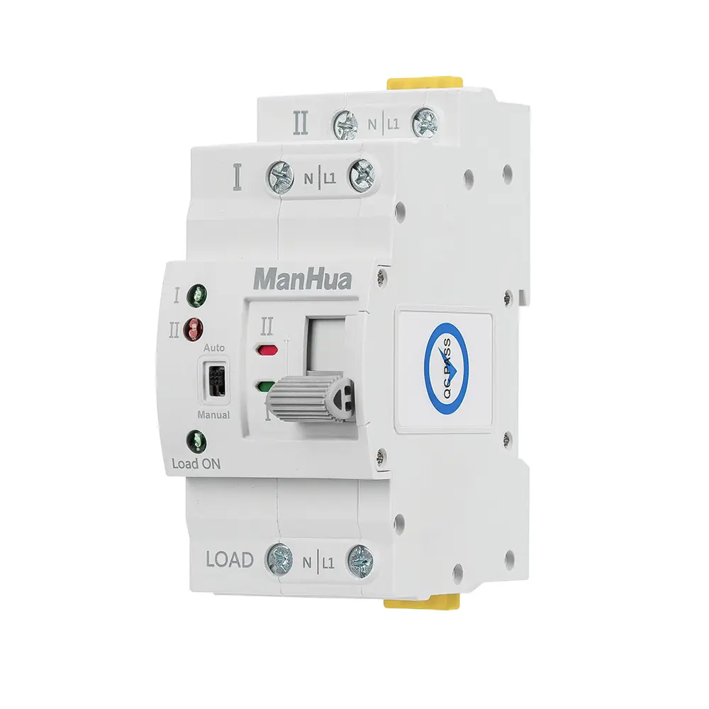 Manhua 2 P Ac 220V 63a 2 Polen Dual Power Automatische Overdrachtsschakelaar Elektrische Schakelaar Pc Type Schakelaar Huishouden Din Rail