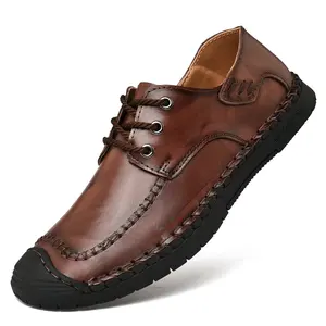 Los últimos mocasines planos plegables de cuero genuino, mocasines, zapatos casuales para hombres, zapatos náuticos sin cordones