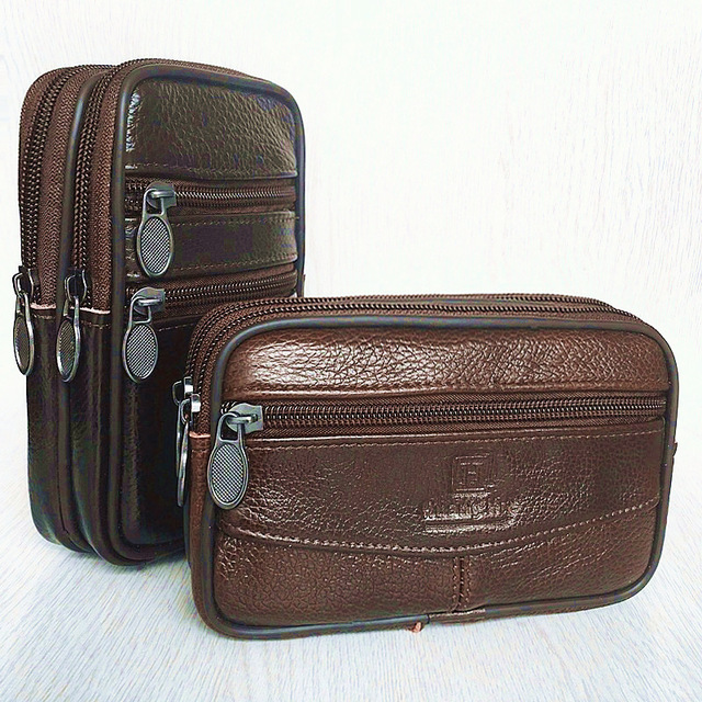 Men's Genuine Cowhide Leather Mobile Phone Waist Bag Custom Logo Pattern Wholesale Mobile Phone Work Accessory