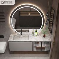 Buildgres Coiffeuse de salle de bain haut de gamme de haute qualité Garniture en or mat naturel Coiffeuse de salle de bain