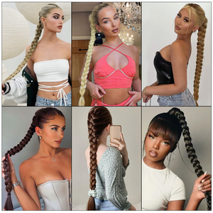 Extensiones de cola de caballo trenzada de una sola trama sintética de 32 pulgadas y 150g, <span class=keywords><strong>postizo</strong></span> largo <span class=keywords><strong>con</strong></span> lazo para el cabello - Product Image 6
