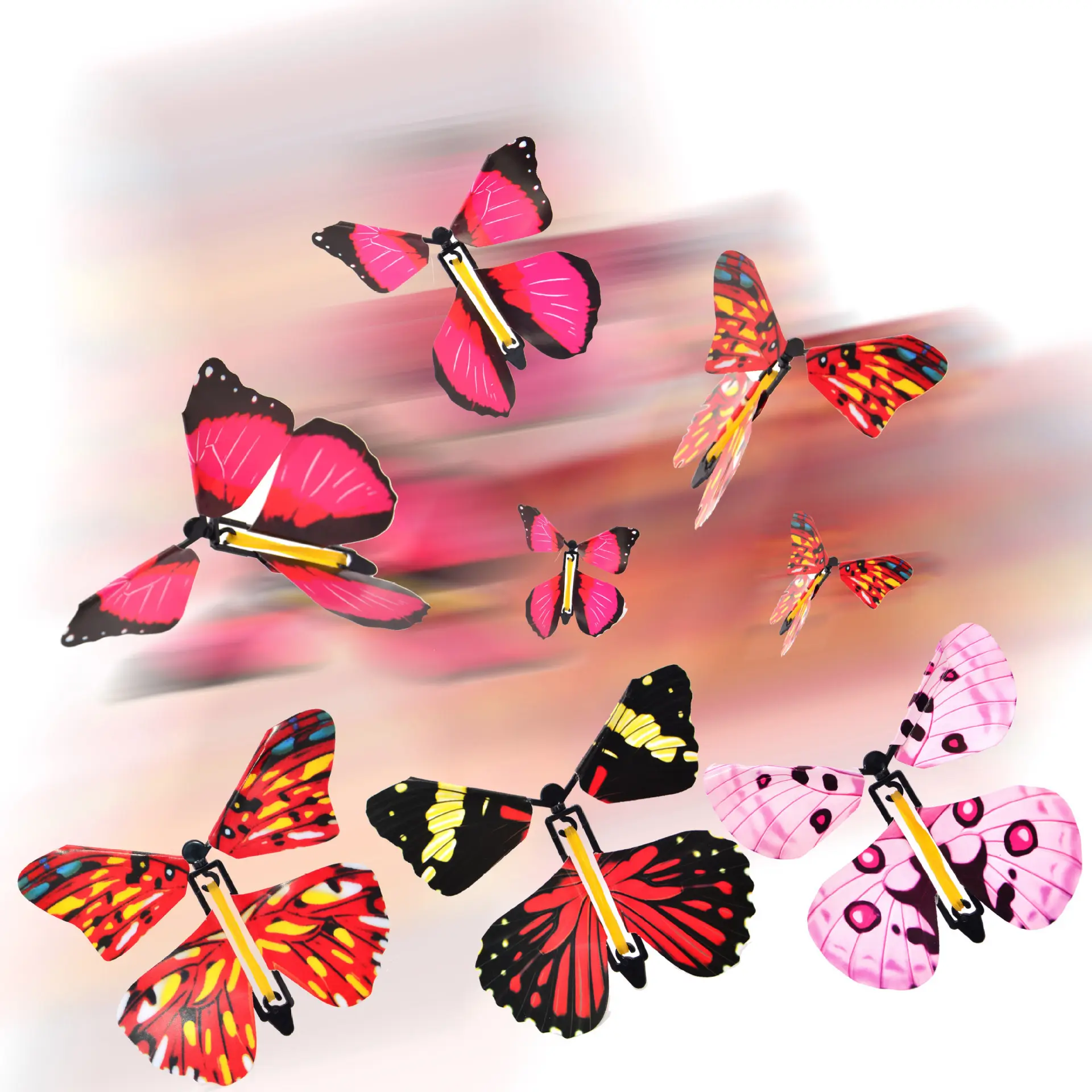 Hot selling Mystical Fun magic flying butterfly Powered Wind up elastic Band Butterfly for Wedding birthday Great Surprise Gift