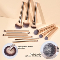Ensemble de pinceaux de maquillage professionnels de luxe en poils synthétiques parfaits, personnalisés en usine, 12 pièces, avec manches en métal doré, OEM/ODM