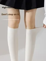 Chaussettes mi-mollet en coton respirant pour femme, grises, noires, tricotées, style JK amincissant, pour les journées scolaires
