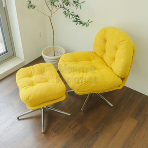 Ensemble fauteuil et pouf Le Muse, confort en velours côtelé, hauteur réglable, base stable, salon moderne, confortable et doux - Product Image 3