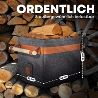 Grand sac de transport en feutre pliable pour bûches, panier de rangement pour bois de chauffage avec poignée en bois et poche latérale pour foyer, buanderie et articles divers