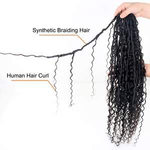 Pre-looped Crochet Boho Faux Locs con cabello humano Rizado extremos Boho Hair Braids Goddess Dreadlocks Hair para mujeres negras 24 hebras - Product Image 2