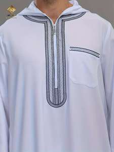 HARAMAIN MEN THOUB Robe islamique brodée pour hommes |   Tissu doux et respectueux de la peau |   Design col en V | Beau tissu traditionnel marocain - Product Image 5