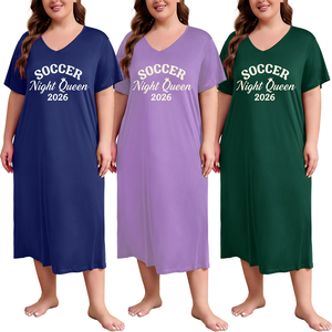 Robe de nuit d'été pour femmes <span class=keywords><strong>grande</strong></span> <span class=keywords><strong>taille</strong></span>, col en V, manches courtes, imprimé Soccer Night Queen 2026 - Product Image 2