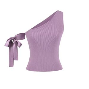 เสื้อแขนกุดผู้หญิงผ้าโพลีเอสเตอร์ระบายอากาศดี แต่งเชือกผูก ดีไซน์ผ่าข้าง ลายเรียบ - Product Image 2