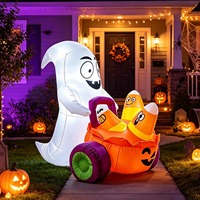 Véhicule gonflable de 1,5 m pour Halloween, motif fantôme et citrouille, avec lumières LED, thème maïs sucré, décorations de jardin