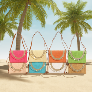 Borsa a Tracolla in Paglia con Decorazioni in Conchiglia e Chiusura a Laccio 28x22cm BOLSO - Product Image 2