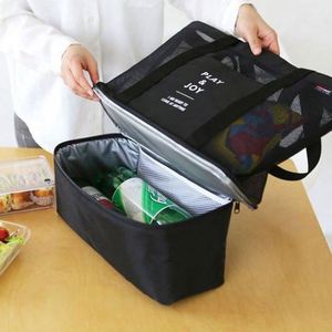 <b>Extra</b> <b>Large</b> Washable Lightweight Plain Waxed Thick Swimming Beach Bag Mesh Tote Bag With Cooler Compartment - Product Image 4