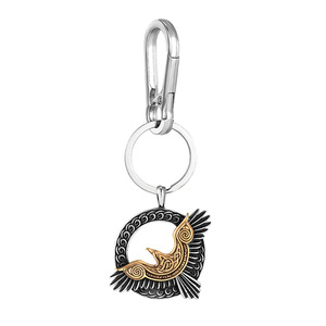 Porte-clés corbeau viking nordique en alliage de zinc, design ailes en relief bicolore, pendentif cadeau, accessoire unisexe - Product Image 5