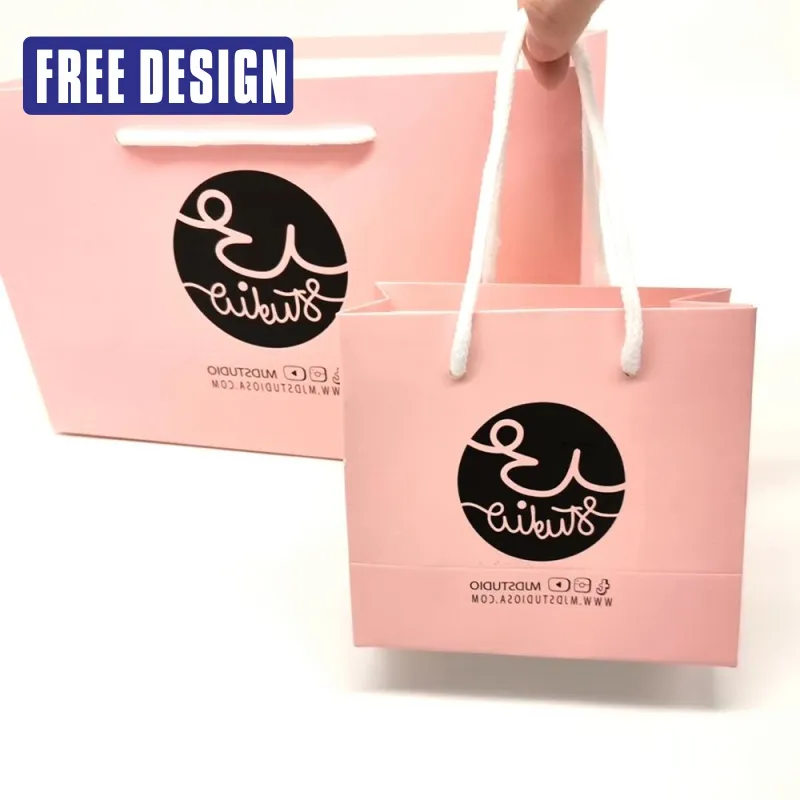 Free Design print logo luxury boutique shopping paper bag recycled hot stamping small personalised gift packaging paper bags