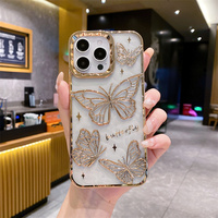 Housse de luxe transparente galvanoplastie papillon à la mode pour iPhone 15 Pro Max 14 13 coque de téléphone en Silicone TPU transparent