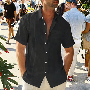 Chemise Homme Manches Courtes en Coton et Lin, Décoration Plissée Tendance Jeunesse, Motif à Pois Décontracté, Vente en Gros Usine, Fourniture ODM - Product Image 2
