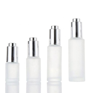 Wholesale 30ml 50ml Frosted Round Shape Cosmetics <b>Dropper</b> Glass <b>Bottle</b> with Silver Cap for Skincare - Product Image 1