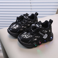 Chaussures de Sport Enfants 2024 Baskets Mode Respirantes à Lacets LED Décontractées pour Garçons et Filles