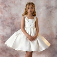 Robe de princesse en satin pour filles, élégante, sans manches, ornée de perles, robe de fête en polyester pour l'été, pour anniversaire et Noël