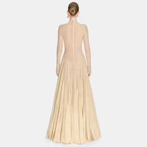 Abito da sera lungo in rete bianca con paillettes, a maniche lunghe e collo alto, modello maxi a reticolo, elegante e modesto, per donna, ideale per feste nuziali - Product Image 2