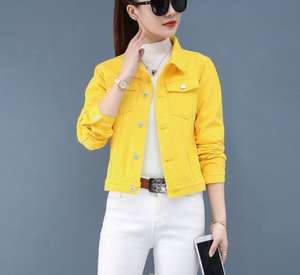 All'ingrosso di <span class=keywords><strong>giacche</strong></span> da studente blu in denim corto, primavera e autunno tinta unita a maniche lunghe <span class=keywords><strong>giacche</strong></span> top da <span class=keywords><strong>donna</strong></span> - Product Image 5