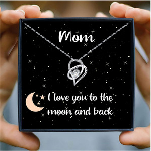 Moda corazón circón doble anillo grabado colgante collar con caja de regalo y tarjeta de regalo del mensaje Día de la madre para mi mamá - Product Image 6