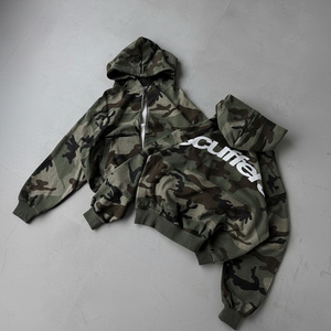 Sweat-shirt à capuche pour homme avec impression DTG personnalisée, épaules tombantes, coton 420 GSM, impression intégrale, coupe ample, camouflage, camouflage délavé, fermeture éclair - Product Image 1