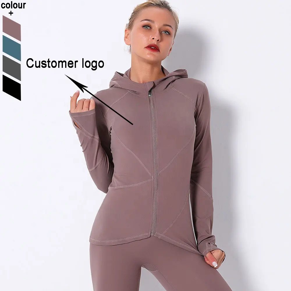 Veste de Sport à capuche pour femmes, veste, de Yoga, d'entraînement, de course à pied, avec poches élastiques,