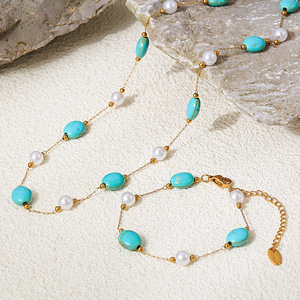 Fashion <strong>Jewelry</strong> Set Handmade <strong>Turquoise</strong> Beaded Necklace Bracelet Sets For Women T150 - Product Image 2