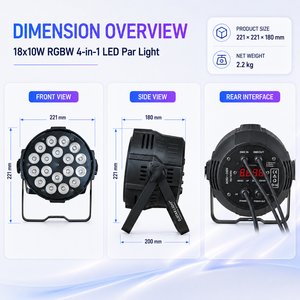 18 LED Four Color Mixing PAR Stage Wash <b>Light</b> with Digital Control for <b>DJ</b> Party Wedding and Concert - Product Image 3
