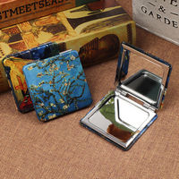 Miroir de poche en verre personnalisé avec cadre en métal de style Art déco, grossissement 2x - Cadeau souvenir de voyage durable