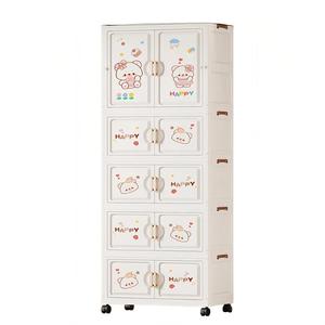 Nhiều Lớp Gấp nhựa Stackable tủ trẻ em 5 lớp + đôi cửa tiết kiệm không gian nhựa có thể gập lại tủ quần áo - Product Image 1