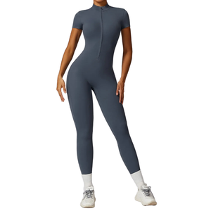 Nuevo Top Deportivo de Manga Corta con Cierre para Mujer, Cuello en V, Ligero, Transpirable, Elástico, de Spandex/Nylon para Yoga y Deportes - Product Image 1