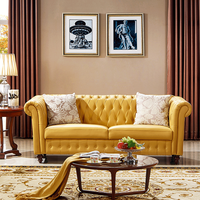 Sofá Chesterfield de Cuero Amarillo de 3, 2 y 1 Plazas, Cómodo, Hecho en China, para Apartamento