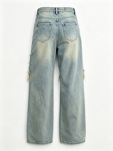 Nouveau Jean d'été 2026 pour <span class=keywords><strong>Femme</strong></span>, Vintage, Délavé, Effet Usé, à Franges et Bords Effilochés, <span class=keywords><strong>Coupe</strong></span> Droite Longueur Ras du Sol, en Denim Déchiré Irrégulier - Product Image 6