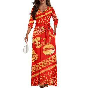 Elegante dama vestidos largos fiesta de noche estilo marquesano tatuaje polinesio profundo V manga larga elegante vestido Delgado - Product Image 1