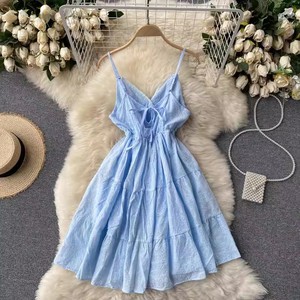 Vestido Corto Bohemio de Verano para <span class=keywords><strong>Playa</strong></span>, Sexy, <span class=keywords><strong>con</strong></span> Escote en V, Cintura Alta, Cierre de Botón, Estilo Línea A, Vestidos Amplios - Product Image 4